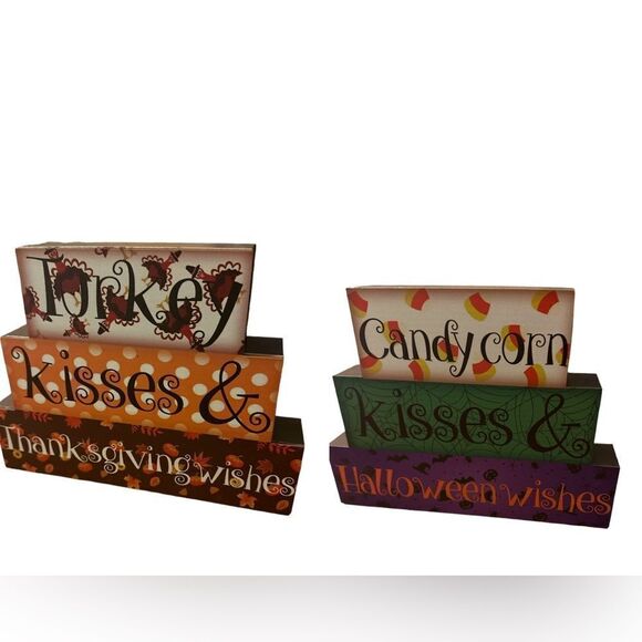 Brand New Reversible Fall Halloween / Thanksgiving Decorations Wooden - Picture 1 of 7